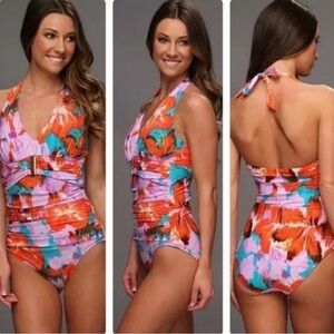 SPANX Aloha Floral One Piece Swimsuit Body Shaping Women’s Size 14‎
